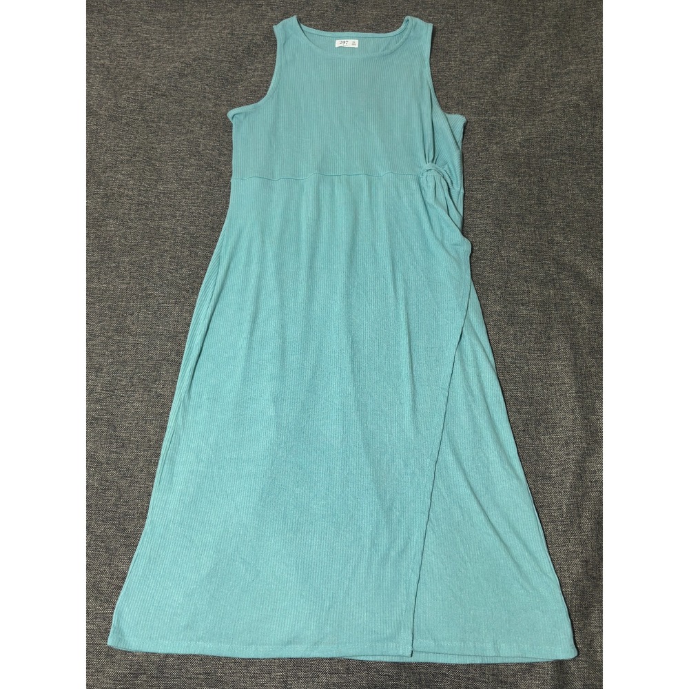 24/7 by Maurices Womens XXL Dress Sleeveless Ribbed Knit Faux Wrap Aqua Blue